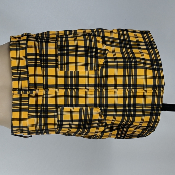 Womens Skirt Size Small Yellow Black Check Mini Pencil Zip Fly Button Belt Loops - Picture 4 of 8